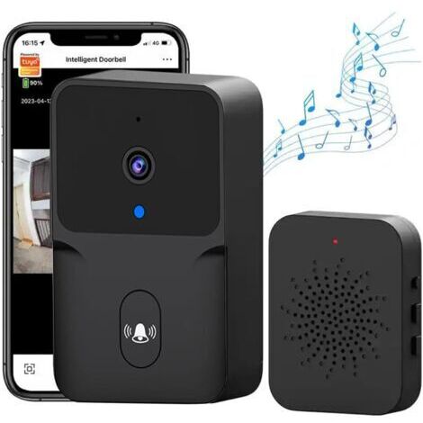 Sonnette sans fil avec caméra, sonnette extérieure sans fil, compatible avec les appels vidéo, volume sonore variable, capture d'images, vision nocturne (noir) - (1/5)