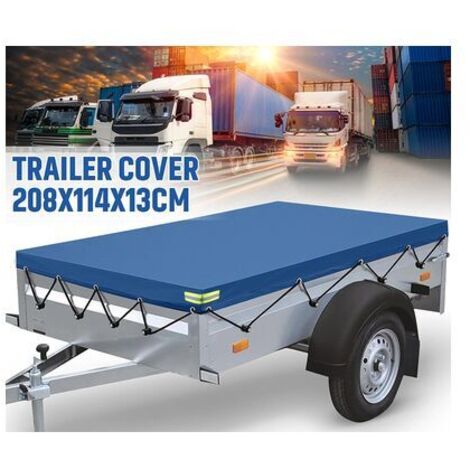 Bâche de remorque imperméable avec corde élastique, bâche de protection plate 208 x 114 x 13 cm, bâche renforcée, pour remorques porte-voitures de 750 kg et 500 kJ/m².