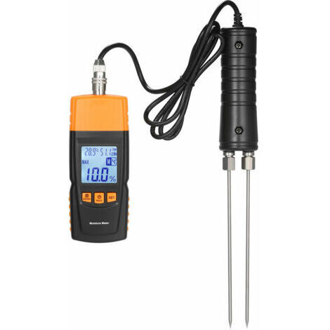 Hygromètre numérique 3 en 1 pour bois de chauffage avec sonde extra longue, mesure la température ambiante, l'humidité et l'humidité du bois. (1/5)