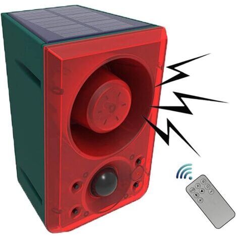Alarme stroboscopique solaire 130 dB avec détecteur de mouvement, télécommande, enregistrement de 20 secondes et sirène d'alerte sonore simulant des aboiements de chien pour ferme, grange, villa (1/5)
