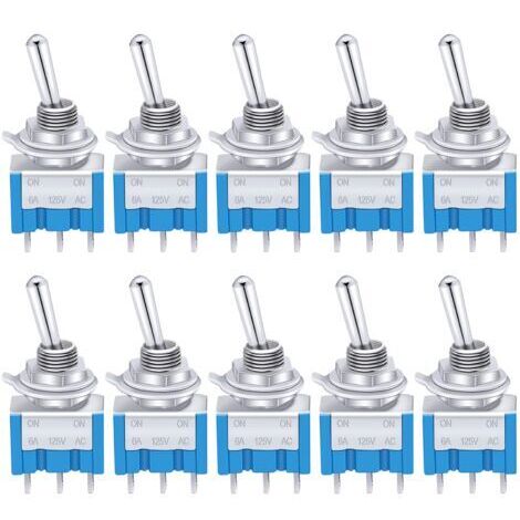 Lot de 10 mini interrupteurs à bascule bleus ON/OFF, 3 bornes, 2 positions, SPDT, en métal, 125 V CA, 6 A, pour voiture, camion, bateau, MTS-102 (1/5)