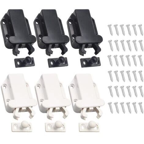 Lot de 6 loquets de porte ouverts, loquets de porte non magnétiques, loquets de porte d'armoire, verrous à ressort (1/5)
