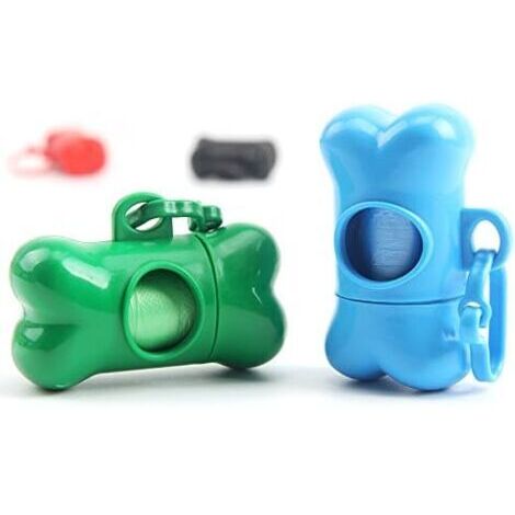 Distributeur de sacs à déjections canines et félines en forme d'os (lot de 2), avec 30 sacs et clip en plastique, bleu et vert, 95 cm (37,5 pouces). (1/5)