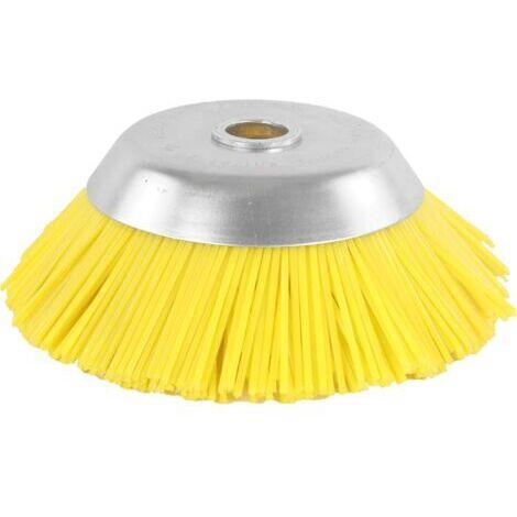 Tête de débroussailleuse universelle. Brosse désherbeuse en nylon, 200 x 25,4 mm, jaune.