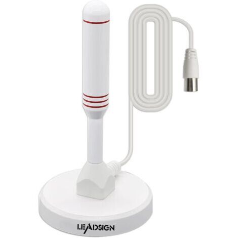 Antenne TV portable intérieure/extérieure avec base magnétique, réception à 360°, antenne TV numérique Freeview, 4K 1080p VHF UHF (blanche) (1/5)