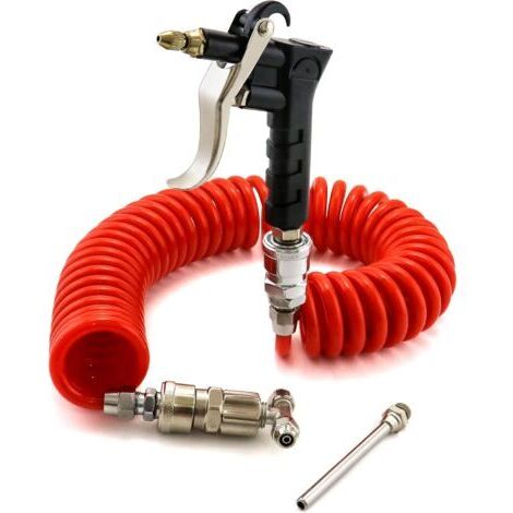 Kit d'air comprimé, pistolet à air comprimé avec tuyau spiralé de 6 m pour camions, voitures et bateaux (1/4)