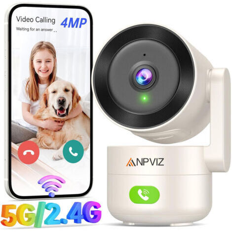 Caméra de surveillance intérieure WiFi 2K 4MP 5 GHz/2,4 GHz, caméra de sécurité avec détection de mouvement à 360°, vision nocturne (1/5)