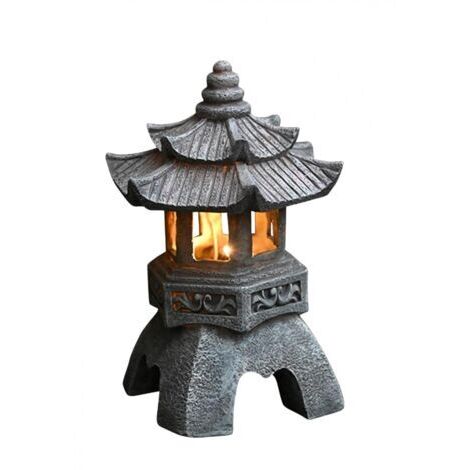 Lanterne pagode solaire, ornement de jardin de style japonais, lanterne décorative de pelouse autonome de style pagode vintage (Couleur : A) (1/2)