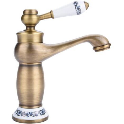 Robinet de lavabo en céramique laiton antique, robinet vintage en porcelaine bleue et blanche à long col, mitigeur d'évier de cuisine, robinet d'eau chaude/froide (A (1/5)