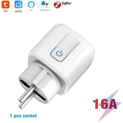 Prise intelligente française 16 A Zigbee avec suivi énergétique, compatible Google Assistant, Alexa et Yandex Station