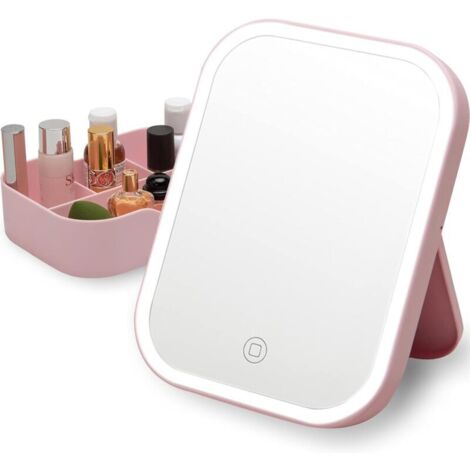 Miroir de maquillage lumineux rechargeable – Miroir de vanité portable avec LED réglables, 20 cm, batterie intégrée, design élégant (1/4)