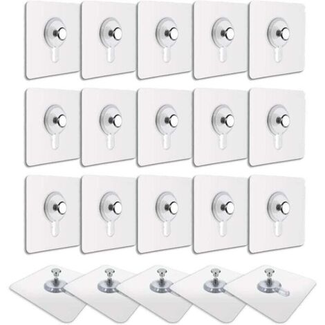 Crochets pour tableau sans perçage – 20 pièces, adhésif imperméable et réutilisable, transparent, sans trace, pour murs lisses (1/5)