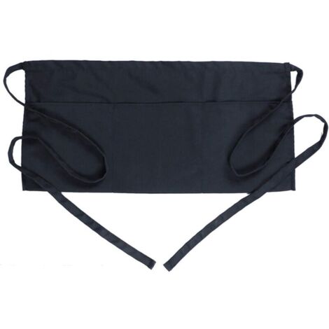 Tablier de serveur 3 poches en polyester résistant à l’eau, ceinture longue et coutures renforcées – demi-tablier professionnel (1/4)
