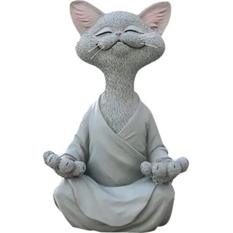 Statue Bouddha-chat en résine résistante aux intempéries – Décoration zen intérieure/extérieure pour jardin, yoga et méditation (1/4)