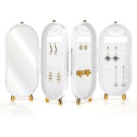 UlisemPrésentoir à boucles d'oreilles pliable avec miroir, organiseur pour boucles d'oreilles et clous d'oreilles