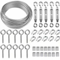 Kit de câble en acier inoxydable de 50 m/2 mm avec tendeur de câble robuste M5, kit de câble pour clôture, kit de garde-corps en câble, tendeurs de câble pour jardin