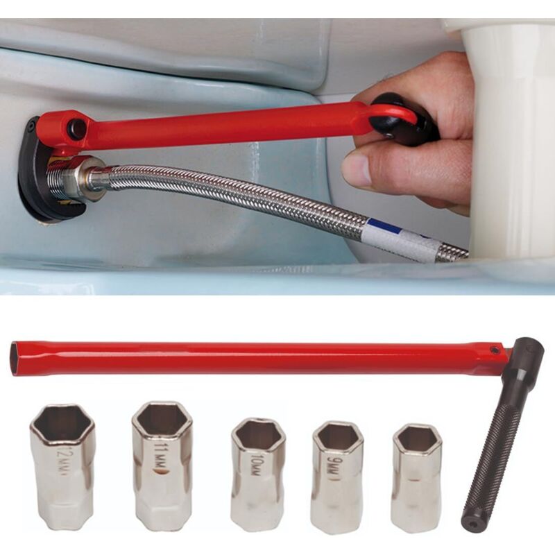 RANY Kit Clé Robinet Évier 13mm Avec 5 Adaptateurs 8-12mm - Outil Réparation Robinetterie En Acier Trempé