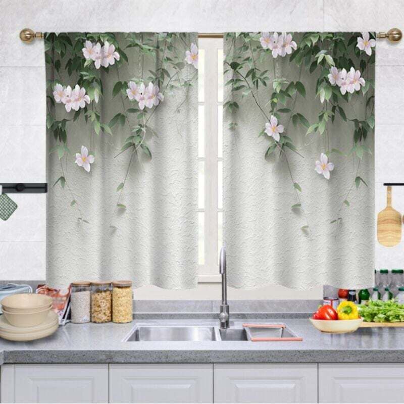Rideaux Cuisine Gris Court 70x90cm - 2 Pièces Brise-Bise Semi-Transparent à Passe-Tringle, Decoration Moderne Fenêtre Sous Evier