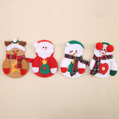 Ensemble de 4 porte-ustensiles de Noël, ensemble de couteaux et de sacs à fourchettes bonhomme de neige, père Noël, élan, adapté aux ornements de décoration de table de fête de Noël et du Nouvel An YM (1/5)
