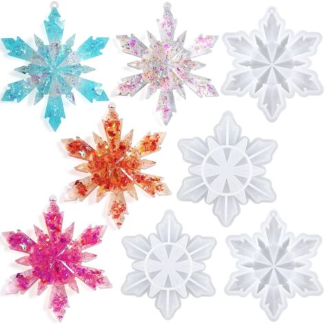 5 Moules à Résine Noël – Silicone Flocon De Neige 3D Pour DIY