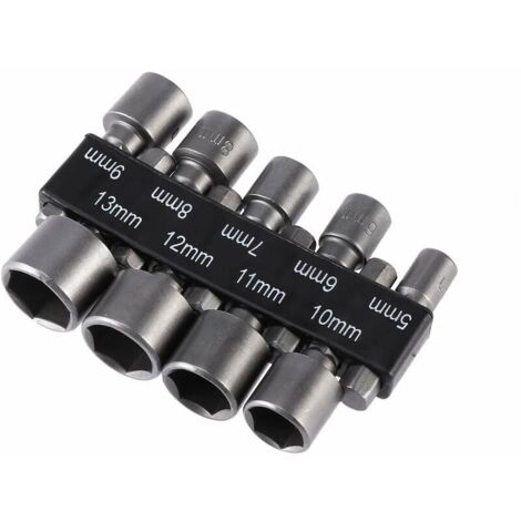 YMYNY Lot de 9 forets à douille impériale de 5 à 13 mm avec écrou à percussion pour perceuse à queue hexagonale 1/4" (1/4)
