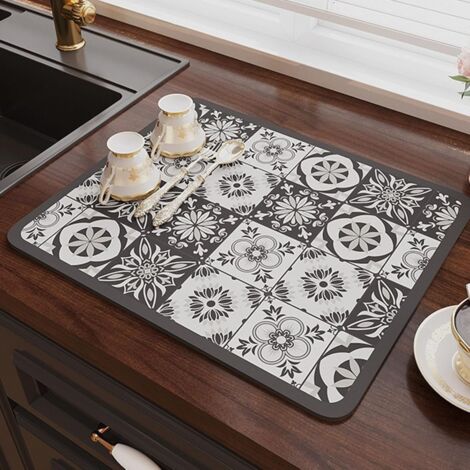 YMYNY (30 x 40 CM, Imprimé Gris)Tapis Egouttoir Vaisselle, Tapis Absorbant Vaisselle en Nan