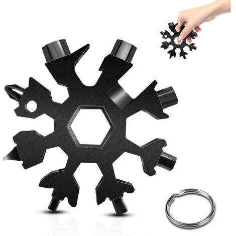 YMYNY Outil Flocon Neige Outil multifonction en acier inoxydable 18-en-1, pour Les Voyages Quotidiens Camping Adventure multifonction portatif Mini Tools Cadeau Noel (noir) (1/4)