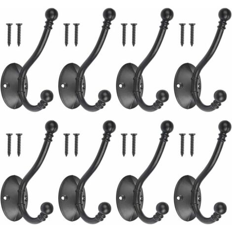 Lot de 8 crochets porte-manteaux vintage en métal noir avec 16 vis Rétro Crochet de Manteau Métal Noir Patère Murale à Visser Individuelle Patère Porte Manteau pour porte de salle de bain cuisine - No (1/5)