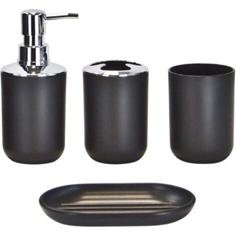 YMYNY Ensemble d'accessoires de salle de bain au design moderne, 4 pièces, bouteilles de lotion, porte-brosse à dents, tasse à dents, porte-savon, noir (1/2)
