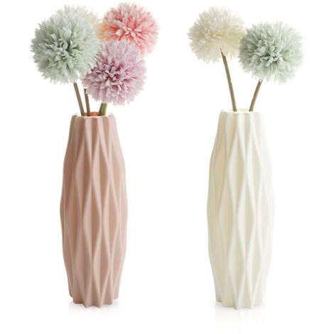 Vases en Plastique, Décoration de la Maison, 2 Pièce Imitation Céramique Pot de Fleurs, Vases de Fleurs séchées Nordiques, Vases Léger et Facile à Transporter Parfait pour Bureau (1/4)