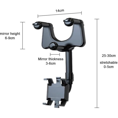 Support de téléphone de Voiture pour rétroviseur, Auto Support Téléphone Voiture Rotatif et Rétractable à 360° (1/4)