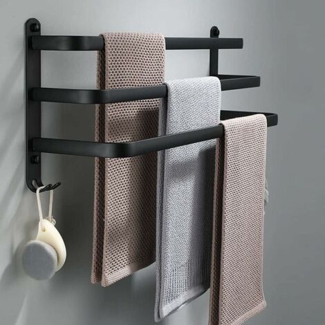 Porte-Serviettes Mural 30 Cm – Barre Aluminium Noir Mat Robuste, Fixation Murale Salle De Bain Cuisine, Design Moderne Minimaliste