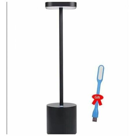 Lampe à poser- Lampe de table sans fil LED rechargeable USB moderne - Avec 2 modes - En aluminium - Intensité variable - Pour restaurant, chambre à coucher, table de chevet, noir,E- (1/5)