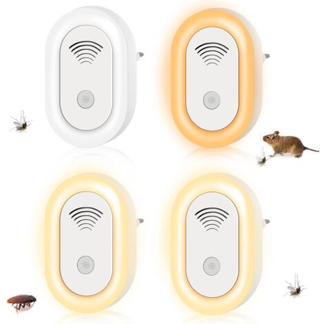4PCS Répulsif Ultrason Anti Rongeur Insectes,  Fréquence Changer avec Lumières Effrayantes Répulsif Antiparasitaire (1/4)