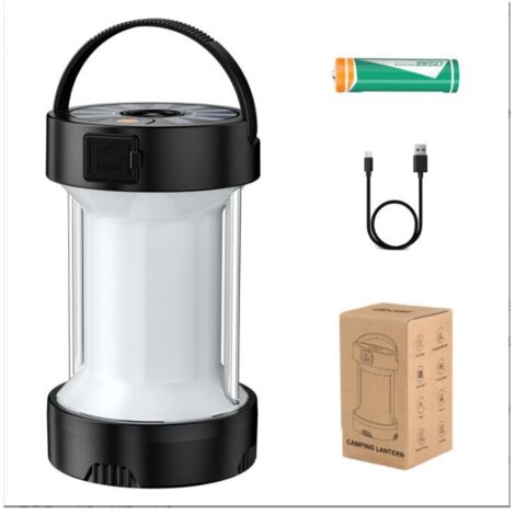 Lanterne LED Rechargeable, 1000 Lumens 4000mAh Lampe Camping 360°, Lampe Led Rechargeable Projecteur Portable, Ultra Puissante, Lampe de Camping 4 Modes, Câble USB Inclus, IPX4 Étanche,le noir (1/5)