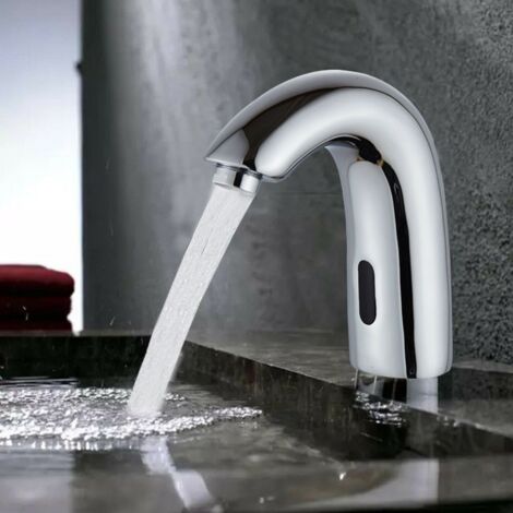 YMYNY Robinet de lavabo à capteur infrarouge automatique Robinet de salle de bain Robinet d'eau froide Argent