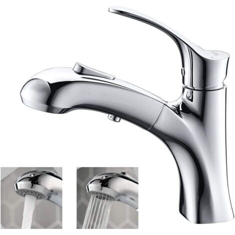 [JAMAIS UTILISÉ]Robinet mitigeur de lavabo, robinet de salle de bain avec jets d'eau extractibles, robinet mitigeur de lavabo en laiton durable, robinets de lavabo de comptoir chromés (1/5)