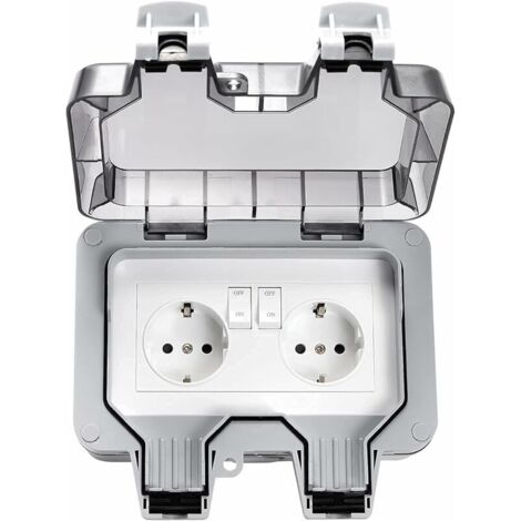 [JAMAIS UTILISÉ]Prises extérieures étanches, double prise électrique extérieure IP66, prises murales étanches à 2 groupes avec couvercles,