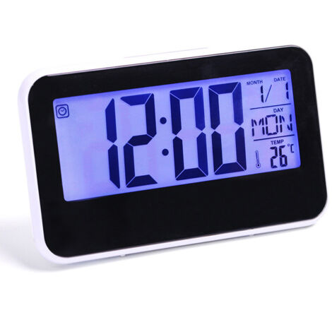 [JAMAIS UTILISÉ]Grande horloge murale LCD silencieuse avec affichage de la température et de l'humidité, horloge avec jour de la semaine et date, horloge murale numérique pour bureau à domicile (1/4)