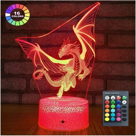 [JAMAIS UTILISÉ]Veilleuse Dragon Lampe Dragon Veilleuse pour Enfants, 16 Couleurs avec Télécommande Lampe Illusion Optique 3D Cadeaux pour Enfants (1/5)