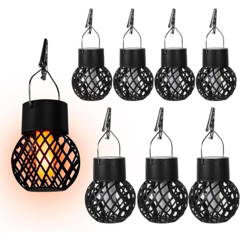Lot De 8 Lanternes Solaires D'extérieur - Effet Bougie, Piquet Et Crochet Inclus, Blanc Chaud, Imperméable