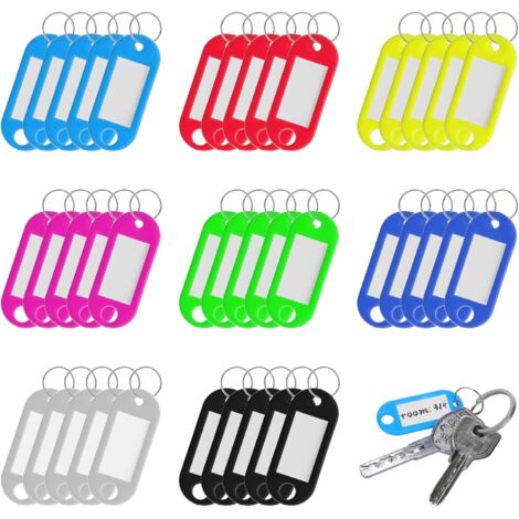 Lot de 80 porte-étiquettes clefs inscriptibles – 8 couleurs – Dimensions 5 x 2,2 cm – Plastique pour identification clés et bagages – Grid Cool (1/5)