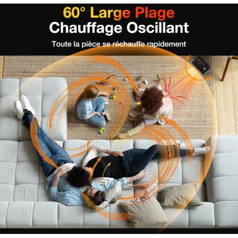 Chauffage D'appoint électrique 1500W Silencieux - Avec Télécommande, Oscillation 70°, 3 Modes - Pour Salle De Bain, Chambre, Bureau - 3