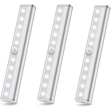 Aiperq – Lot de 3 lampes LED à détecteur de mouvement sans fil – 10 LED – Détection jusqu'à 10 pieds – Installation sans outil – Éclairage sous armoire (1/5)