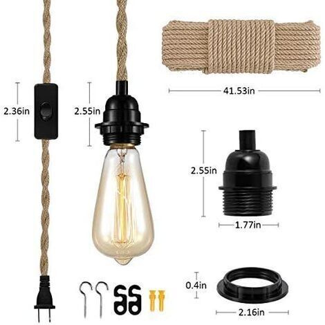 Douille E27 Vintage Avec Interrupteur Et Câble En Chanvre Tressé 6m - Pour Lampe Suspendue DIY, Style Industriel Ou Rétro