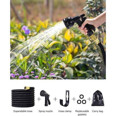 VOUNOT Tuyau D’Arrosage Extensible 30m – Renforcé Avec Récipient Savon + 8 Modes Jet – Anti-Fuite, Flexible, Sac Rangement & Raccords 1/2" 3/4" Inclus – Idéal Jardin, Voiture, Animaux