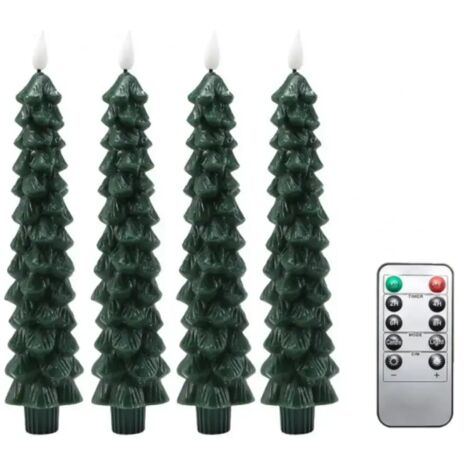YMYNY 4PCS Flameless Taper Candles with 6-Hours Timer, 9.5 Inches Christmas Tree Candlesticks, Real Wax Battery Operated Window Candles with 3D Flickering Flame for Fireplace Christmas (1/5)