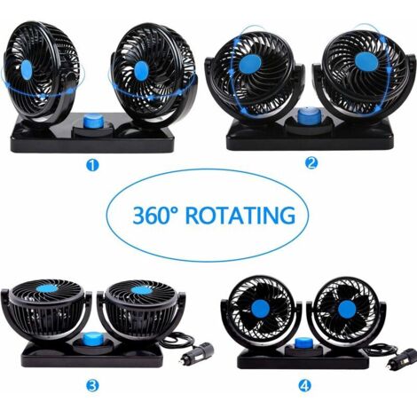 Ventilateur Voiture 12V Double Tête Rotatif 360° - Refroidissement Siège Auto, Camion, 5 Vitesses