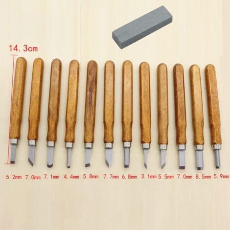 Ensemble 12 Outils De Sculpture Sur Bois - Ciseaux à Bois Professionnels En Acier Trempé Avec Manches En Bois Poli