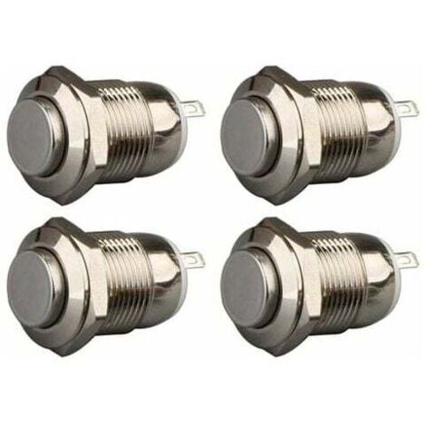 4pcs 12mm 3A 12V/24V/125V/250V AC Autobloquant Interrupteur Bouton Poussoir Étanche en Acier Inoxydable on Off Bouton-Poussoir Interrupteur(Tête Haute)